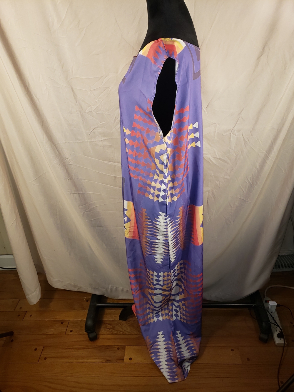 Vibrant Purple Aztec Print Maxi Dress With One Sleeve - 1X - Picture 4 of 4
